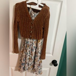 Rare Editions Floral Dress with Art Class Cardigan, Size 6